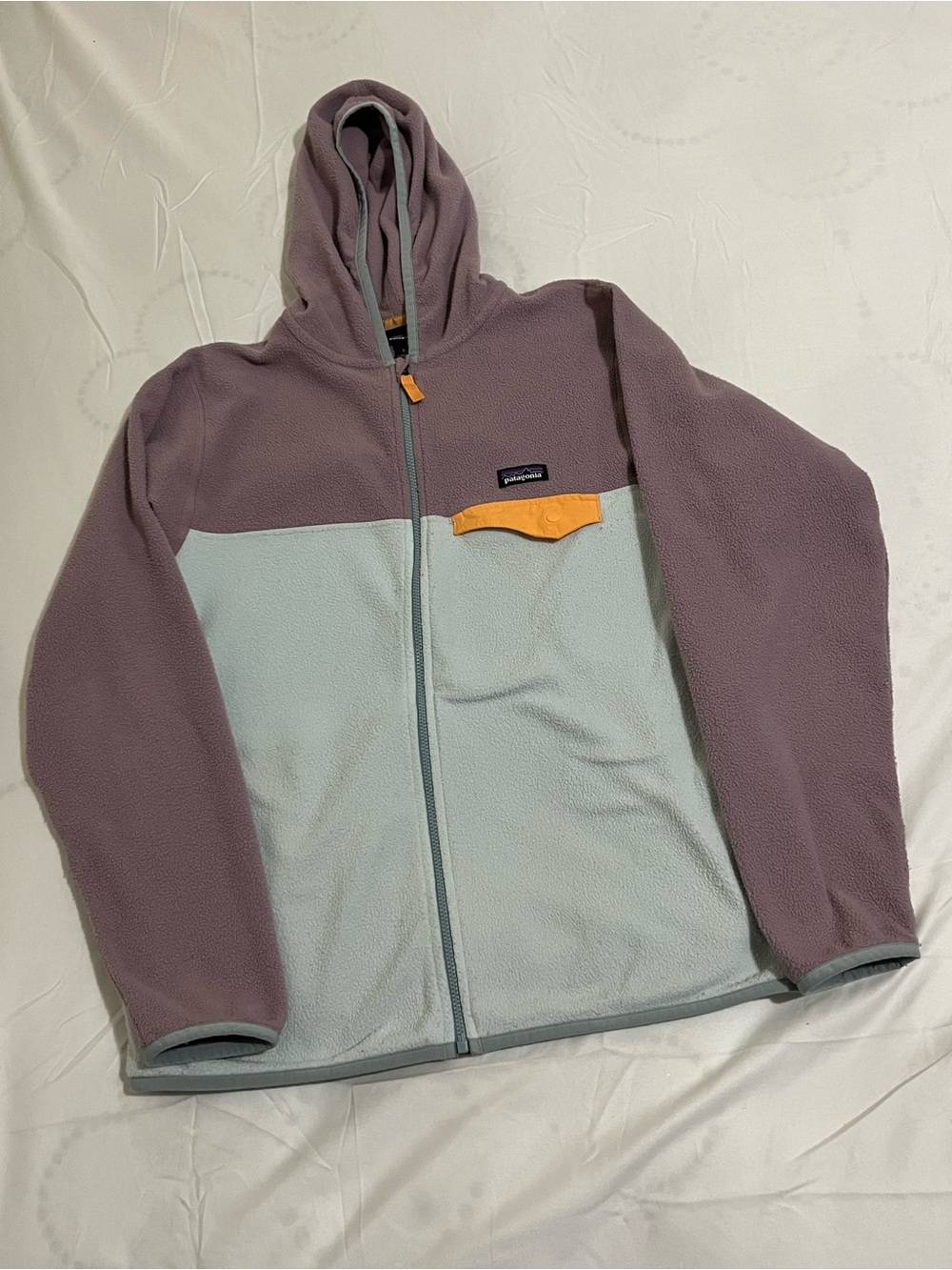 Patagonia Fleece Jacket in Lavender, Light Blue & Orange Accent Girls Size XL 14